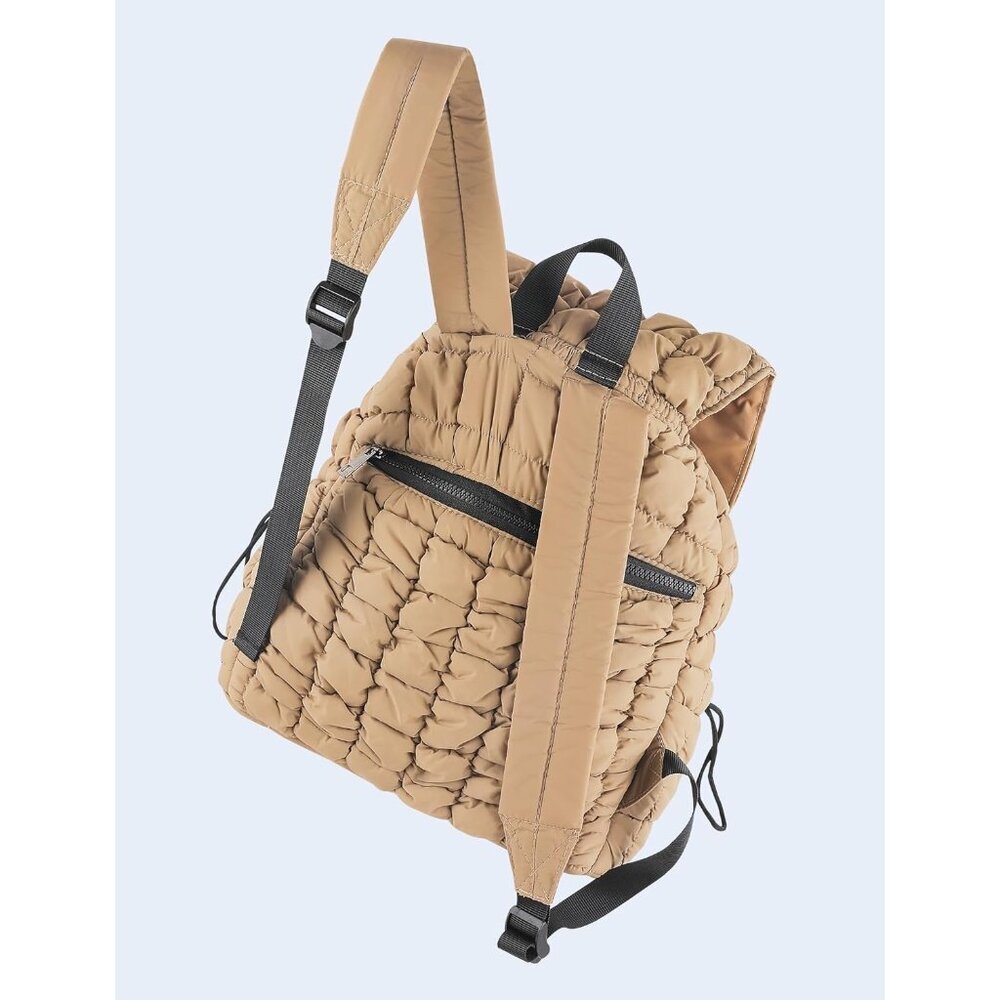 Women's Khaki Quilted Puffer Imported Drawstring Magnetic Closure Backpack - Picture 2 of 7